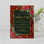 Feestelijke Bloem Gouden Frame Kerstfeest Folie Uitnodiging (Staand Voorkant)