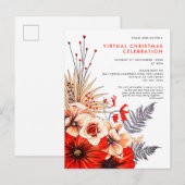 Feestelijke bloemblaadjes bessen rode crème kerst uitnodiging briefkaart (Voorkant / Achterkant)