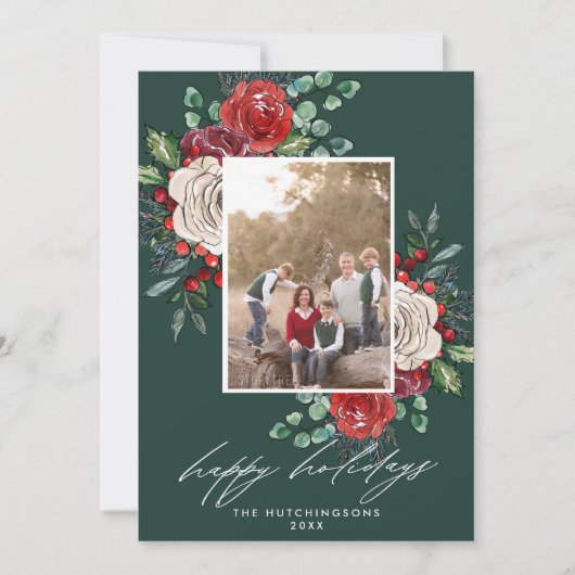 Feestelijke bloemen 3 foto Modern Feestdagenkaart (Voorkant)