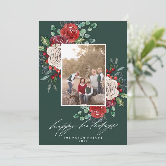Feestelijke bloemen 3 foto Modern Feestdagenkaart (Staand voorkant)