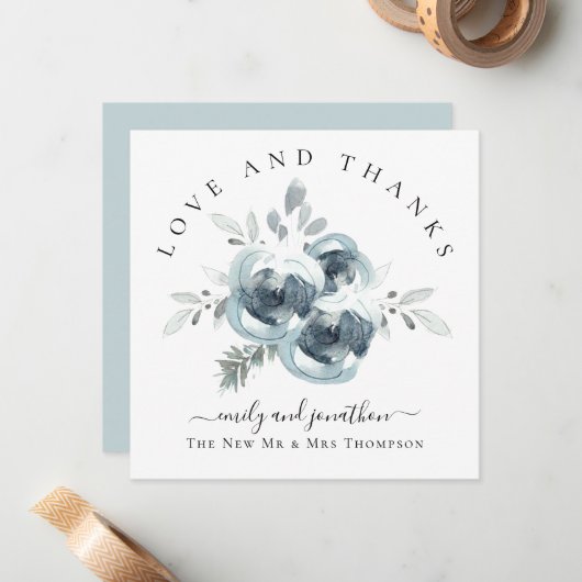 Feestelijke bloemen Dank u namen bruiloft Notitiekaartje (Voorkant / Achterkant in situ)