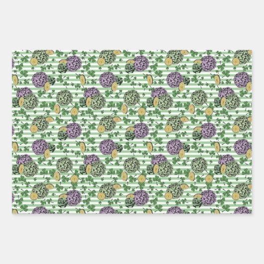 Feestelijke Bloemen Groene Klavers Munten St Patri Inpakpapier Vel (Voorkant 2)