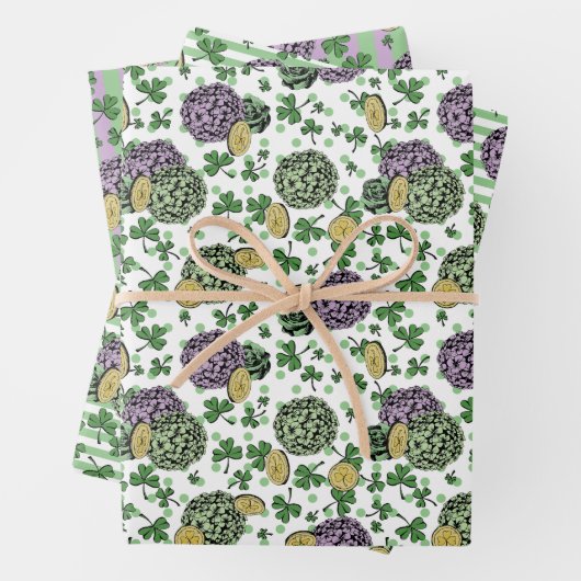 Feestelijke Bloemen Groene Klavers Munten St Patri Inpakpapier Vel (In situ)