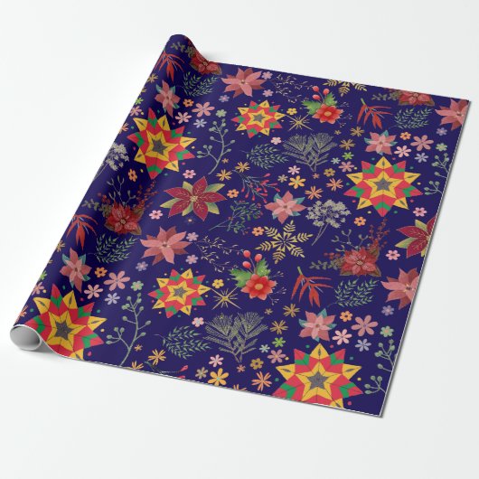 Feestelijke Bloemen Kerst - Vakantie inpakpapier (Uitgerold)