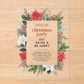 Feestelijke Bloemen Lijst Kerstfeest Acryl Uitnodigingen (Voorkant)