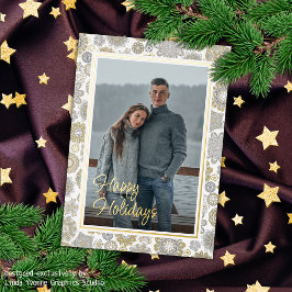 Feestelijke Bloemen Mandala Sneeuwvlokken Patroon  Folie Feestdagenkaart