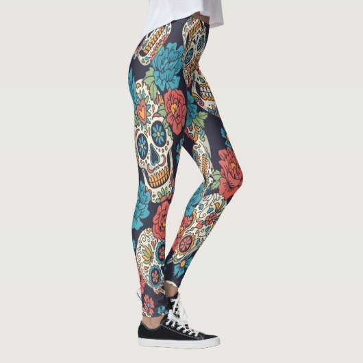 Feestelijke & Bloemen Suikerschedels Leggings (Rechts)