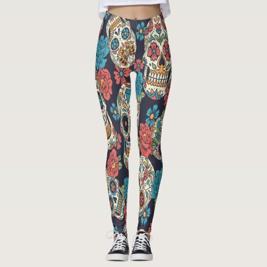 Feestelijke & Bloemen Suikerschedels Leggings (Voorkant)