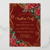 Feestelijke Bloemen Werveling Rood Groen Kerstfees Folie Uitnodiging (Voorkant)