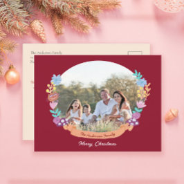 Feestelijke Bloemenkrans Donkerrood Foto Feestdagenkaart