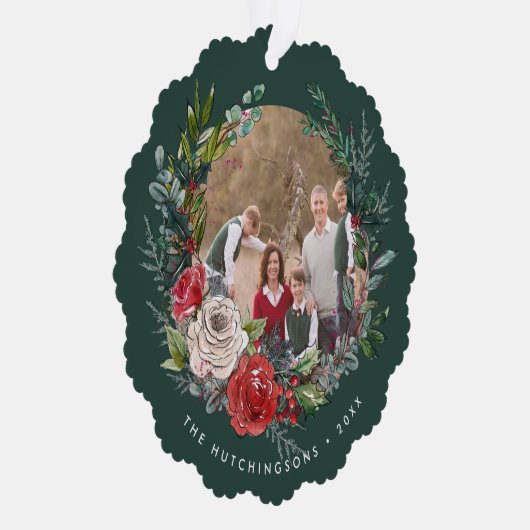 Feestelijke bloemenkrans foto ornament kaart (Rechts)