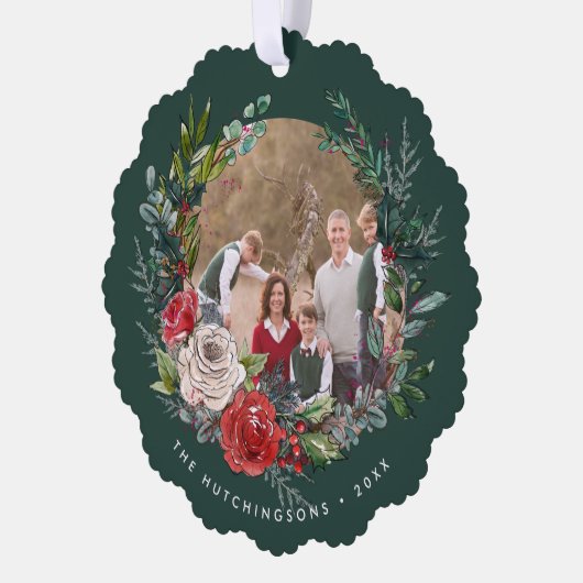 Feestelijke bloemenkrans foto ornament kaart (Links)