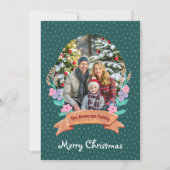 Feestelijke Bloemenkrans Groene Foto Kerstmis Feestdagenkaart (Voorkant)