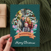 Feestelijke Bloemenkrans Groene Foto Kerstmis Feestdagenkaart