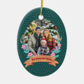 Feestelijke Bloemenkrans Kerstgroene Foto Keramisch Ornament (Voorkant)