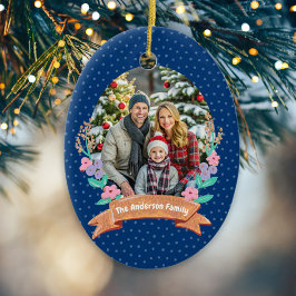 Feestelijke Bloemenkrans Kerstmarinefoto Keramisch Ornament