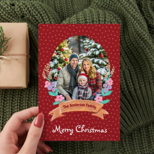 Feestelijke Bloemenkrans Kerstrood Foto Feestdagenkaart