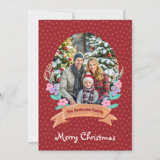 Feestelijke Bloemenkrans Kerstrood Foto Feestdagenkaart (Voorkant)
