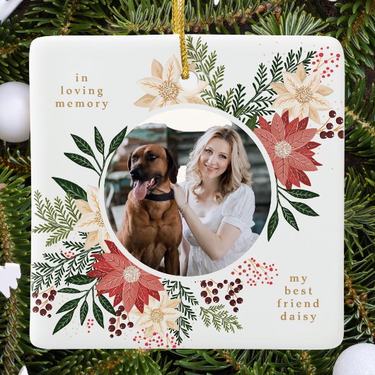 Feestelijke bloemenmoderne vrolijke kerstfoto keramisch ornament