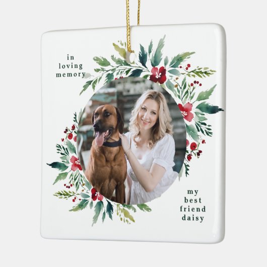 Feestelijke bloemenmoderne vrolijke kerstfoto keramisch ornament (Links)