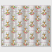 Feestelijke bloemenrendieren op zilveren vrolijke  cadeaupapier (Vlak)