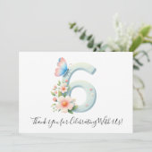 Feestelijke Bloemenvlinder Zesde Verjaardag Dank u Bedankkaart (Staand voorkant)