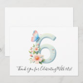 Feestelijke Bloemenvlinder Zesde Verjaardag Dank u Bedankkaart (Voorkant / Achterkant)
