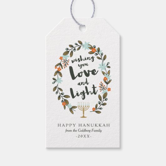 Feestelijke bloemige Hanukkah Cadeaulabel (Voorkant)