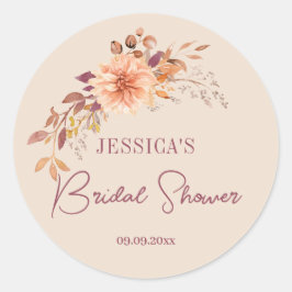 Feestelijke bloemige herfst boho bruidsfeest cadea ronde sticker