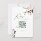 Feestelijke bloemige kerst bruiloft QR code RSVP Kaartje (Voorkant)