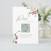 Feestelijke bloemige kerst bruiloft QR code RSVP Kaartje (Staand voorkant)