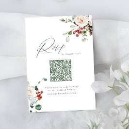 Feestelijke bloemige kerst bruiloft QR code RSVP Kaartje