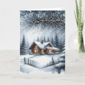 Feestelijke blokhut in de winter Bossen Kerst Feestdagen Kaart (Voorkant)