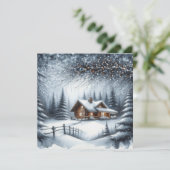 Feestelijke blokhut in de winter Bossen Kerst Feestdagenkaart (Staand voorkant)