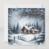 Feestelijke blokhut in de winter Bossen Kerst Feestdagenkaart (Voorkant)