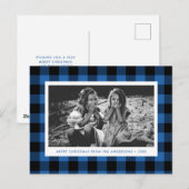 Feestelijke Blue Buffalo Plaid Single Foto Kerstmi Briefkaart (Voorkant / Achterkant)