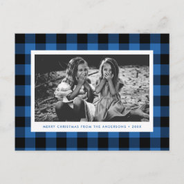 Feestelijke Blue Buffalo Plaid Single Foto Kerstmi Briefkaart