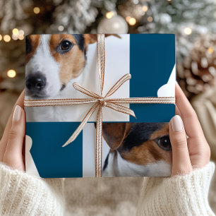 Feestelijke Blue Dog Botten Photo Collage Christma Cadeaupapier