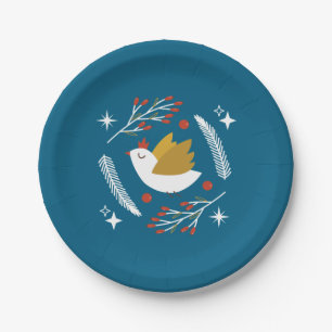 Feestelijke Blue & Gold Peace Dove Vakantie Papieren Bordje
