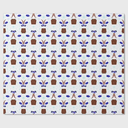 Feestelijke Blue Kasky Kerstrendier Cadeaupapier (Vlak)