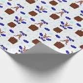 Feestelijke Blue Kasky Kerstrendier Cadeaupapier (Hoek)