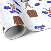 Feestelijke Blue Kasky Kerstrendier Cadeaupapier (Rol Hoek)