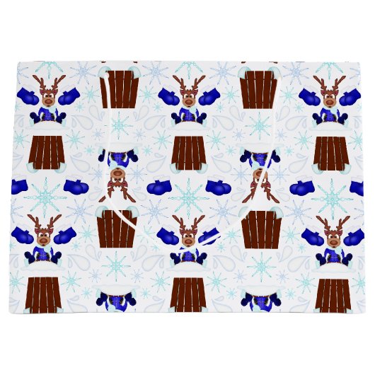 Feestelijke Blue Kasky Kerstrendier Groot Cadeauzakje (Voorkant)