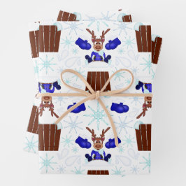 Feestelijke Blue Kasky Kerstrendier Inpakpapier Vel