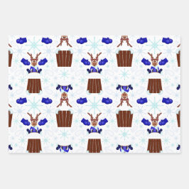 Feestelijke Blue Kasky Kerstrendier Inpakpapier Vel