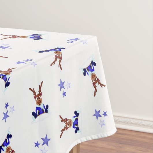 Feestelijke Blue Kasky Kerstrendier Tafelkleed (Voorbeeld)