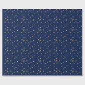 Feestelijke Blue & Sparkly Gold Stars Vakantie Cadeaupapier (Vlak)