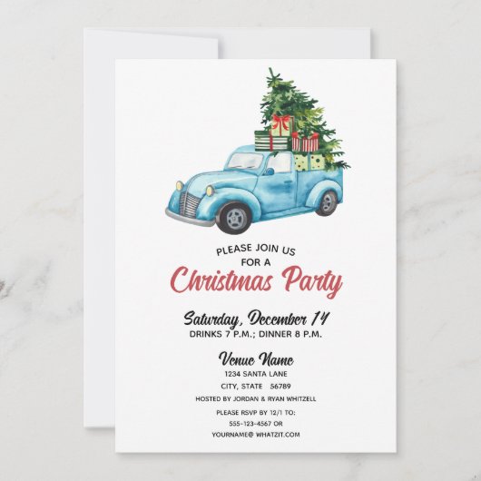 Feestelijke Blue Truck Casual kerstfeest Kaart (Voorkant)