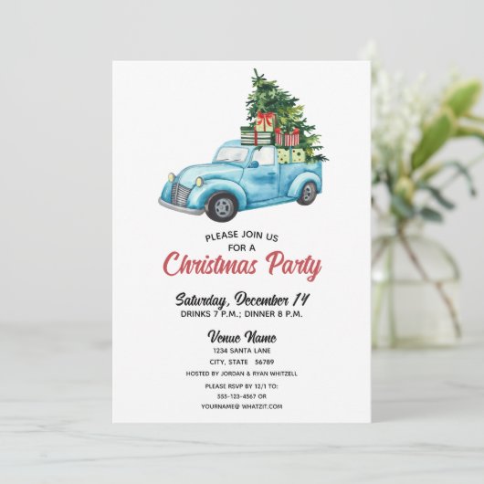 Feestelijke Blue Truck Casual kerstfeest Kaart (Staand voorkant)