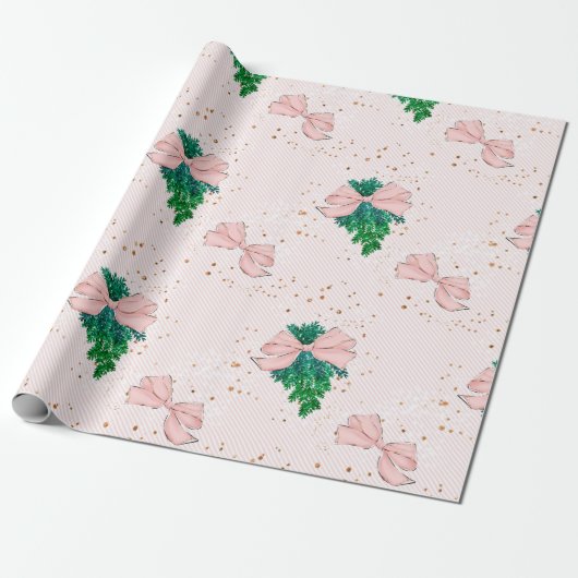 Feestelijke Blush Pink Glitter Kerstmis Cadeaupapier (Uitgerold)